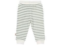 Råhvid sweatbukser i frottékvalitet med grønne striber fra Petit Piao PP731 off white green bagfra